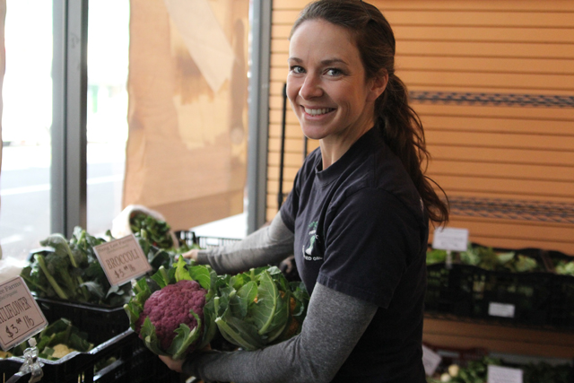 Lucy Senesac of Sang Lee Farms at the Riverhead Farmers Market. (Credit: Jen Nuzzo)