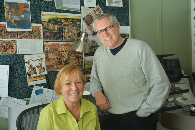 Artists Cynthia and Geoffrey Wells in their Southold studio. (Credit: Monique Singh-Roy)