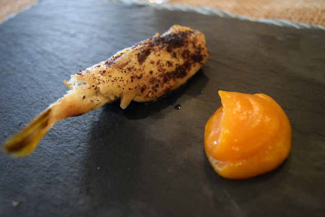 Blowfish with fermented pumpkin.