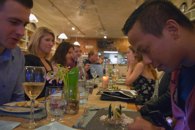 Diner Rich Day takes a gander at some asparagus served with goat cheese, buckwheat and horseradish.