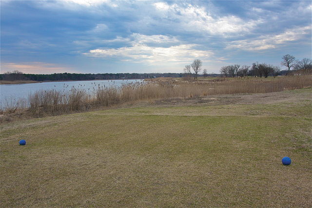 Indian Island Golf Course tee for hole six with views looking west along the Peconic River. (Credit: Barbaraellen Koch)