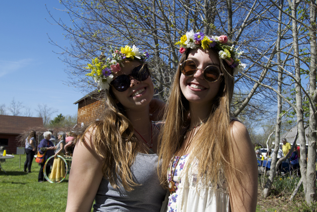Hailey Druek and Alyssa Romano, both of East Quogue, show off flower crowns made at the festival.