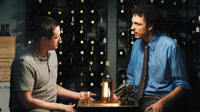 Actors Michael Sorvino and Wally Marzano-Lesnevich shoot a scene for "Almost Paris".
