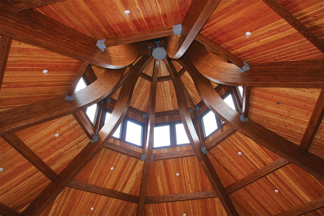 There are eight (think octopus arms) glue-laminated timbers to form the structural arches throughout the space that will house the carousel. (Credit: Barbaraellen Koch)