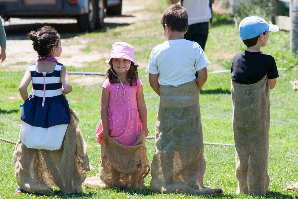 Getting ready for the sack race. (Credit: Katharine Schroeder)
