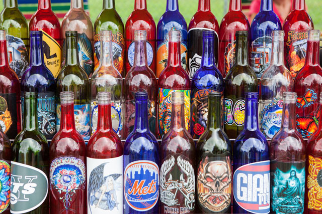Decorated bottles at one of the dozens of vendor stalls.
