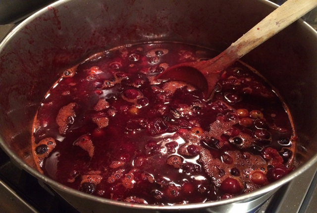 Beach plums create a deep red juice when cooked down