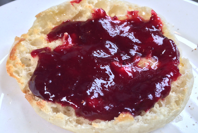 Beach plum jam is a dark red, almost purple color
