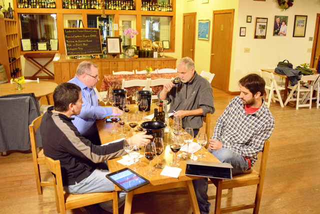 Clockwise from top right: Roman Roth, Anthony Nappa, Kareem Massoud and local wine enthusiast Michael Gorton. (Credit: Lenn Thompson)