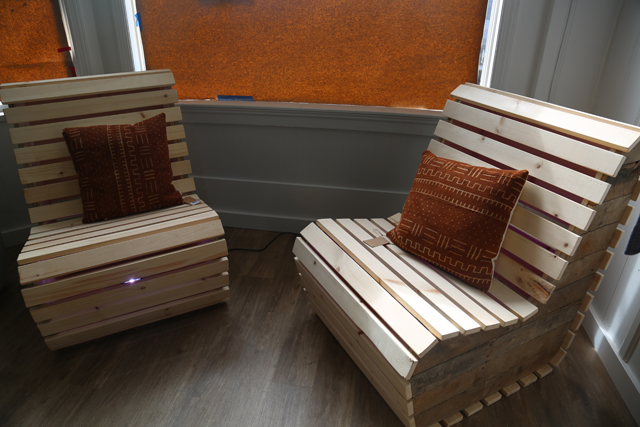 This pair of chairs made Ken Deeg are available for sale at the soon-to-open Tea and Tchotchkes in Greenport. (Credit: Vera Chinese)