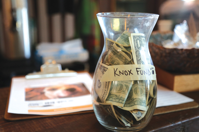 A donation jar at North Fork Roasting Co. (Credit: Paul Squire)
